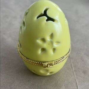 Yellow Ceramic Egg with Gold Accents
